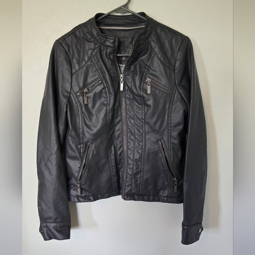 J2 Vegan Leather Gray Motorcycle Jacket Size Small